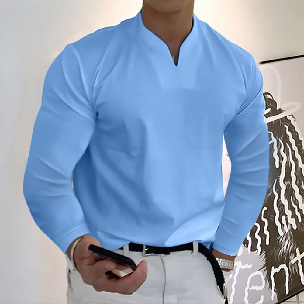 đăS-5XLă Nowy stylowy, elastyczny, baweĆniany T-shirt mÄski z dekoltem w ksztaĆcie litery V, na lato-3916336