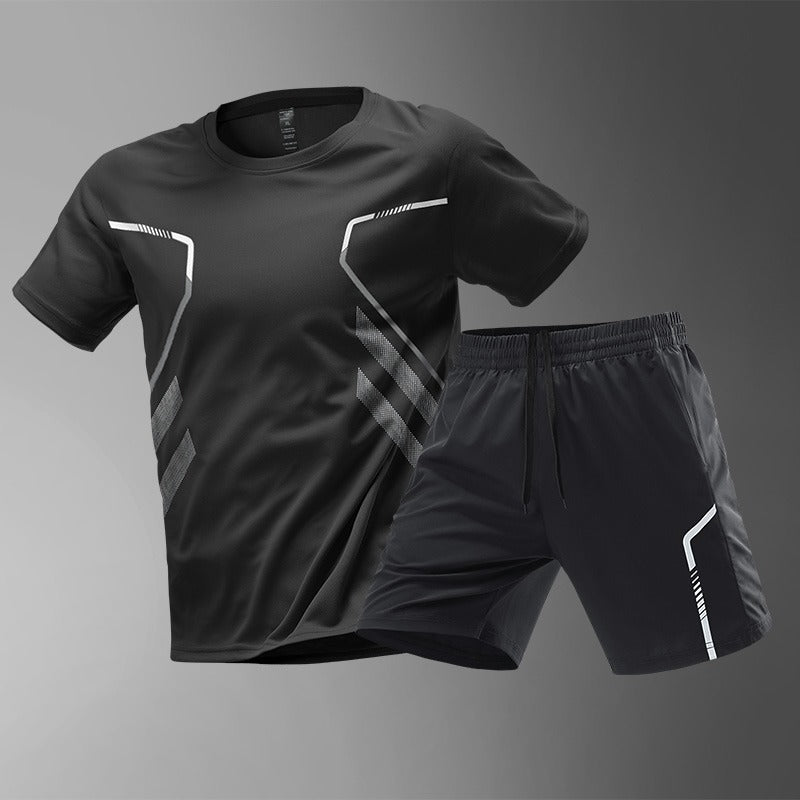 【M-5XL】Conjunto deportivo para hombre de 2 piezas de seda helada de secado rápido: camiseta cómoda de manga corta y pantalones cortos.
