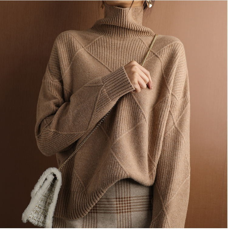 🔥💟 【49% OFF】【S-2XL】 2024 nowy damski luźny kaszmirowy sweter z golfem na jesień i zimę 2024-3843813