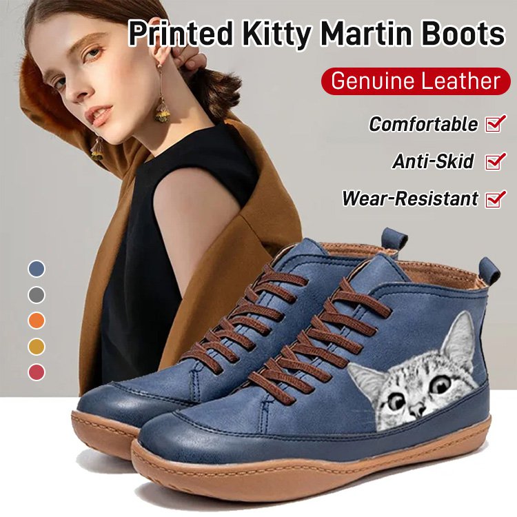 【35-43】Nowe, modne, jesienne i zimowe botki damskie z nadrukiem uroczego kota-3766989