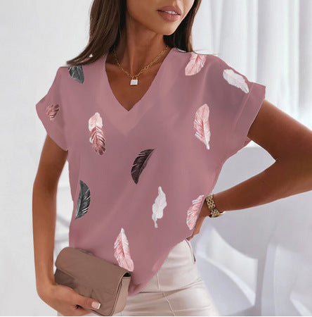 🎉🌈【Ograniczona ilość】🔥✨【S-6XL】2025 Lato Nowy Prosty Wygodny Miękki Damski T-shirt z nadrukiem 3D Piór-3970872