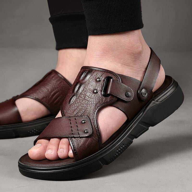 🐂【Kup 1, a 1 dostaniesz gratis】【38-44】Nowe męskie skórzane sandały plażowe z grubą podeszwą-4040569