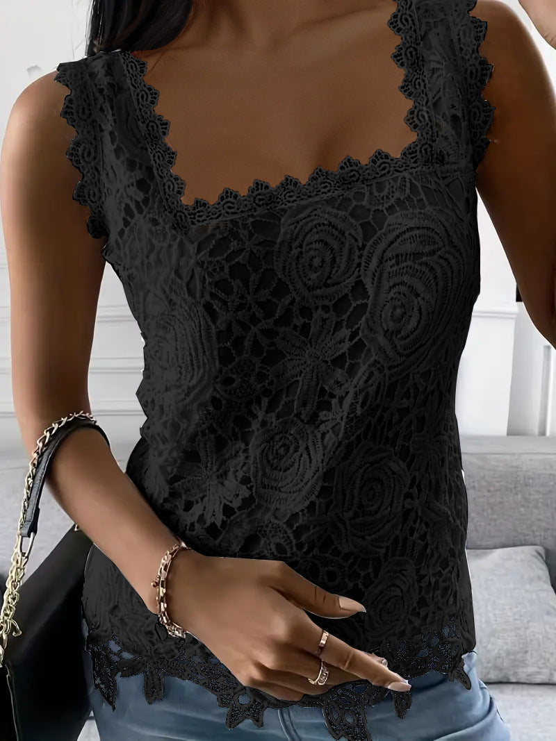 🌼🌼🔶🔶【S-5XL】Damski koronkowy top z wyciętymi plecami i nadrukiem-3653655