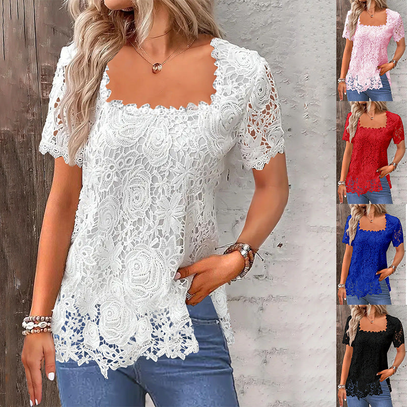 🌼🌼【S-5XL】2024 nowa letnia gorąca sprzedaż elegancka koronkowa koszula-3674690