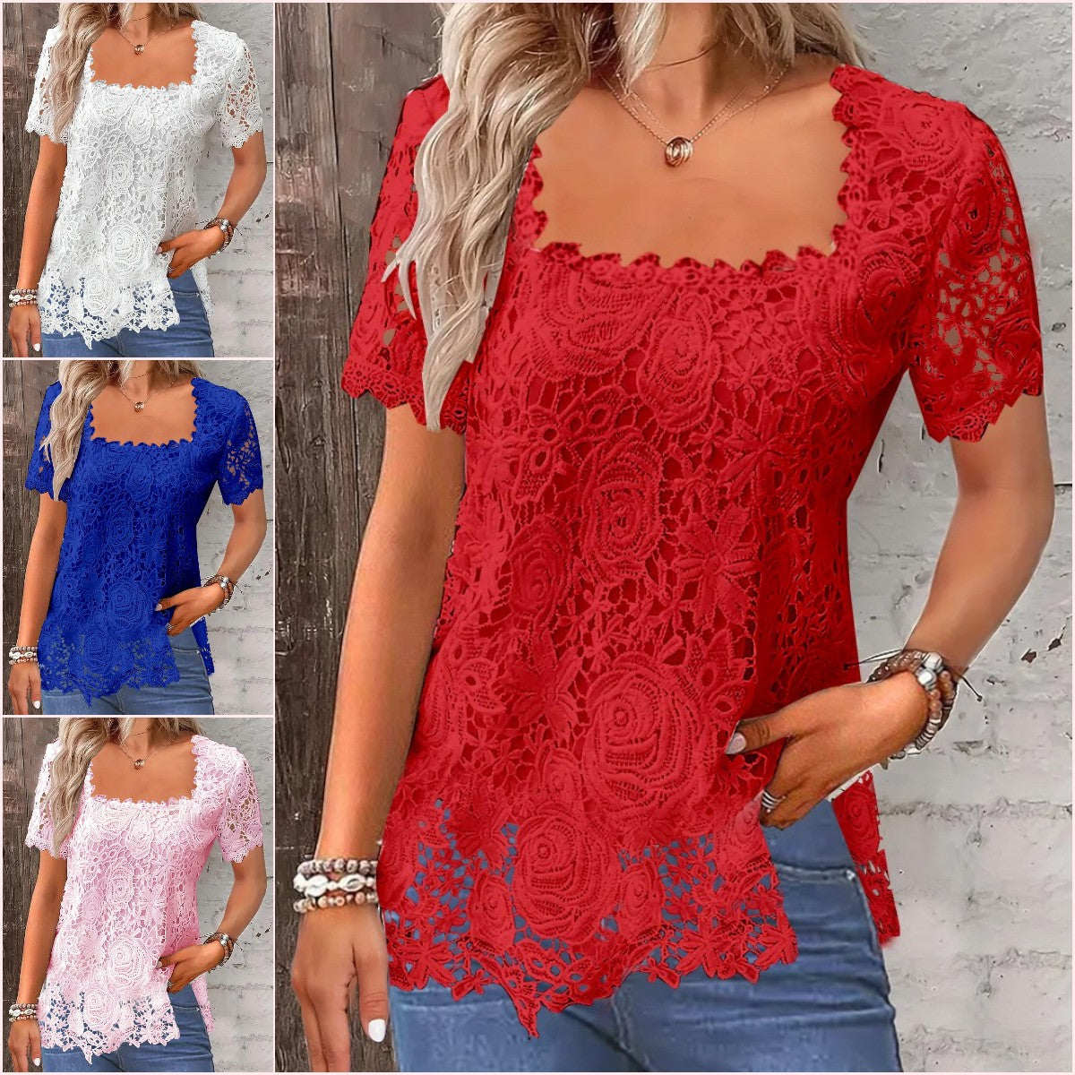 🌼🌼【S-5XL】2024 nowa letnia gorąca sprzedaż elegancka koronkowa koszula-3674690