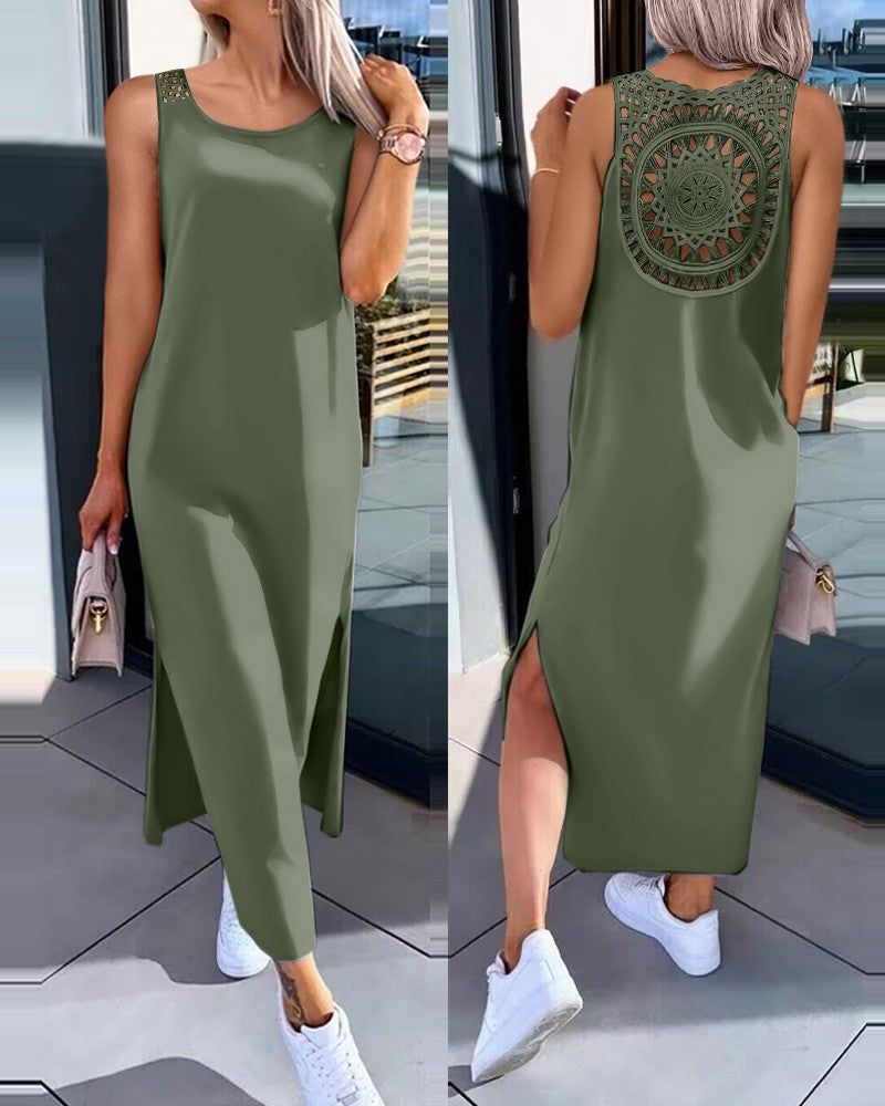 【S-XXL】 Letnia sukienka bez rękawów z rozcięciami po bokach-3692093