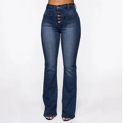 🔥🔥【S-4XL】2024 Modne damskie jeansy rozkloszowane z wysokim stanem-3736580