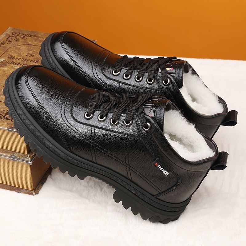 【39-44】 Zimowe, ciepłe męskie skórzane buty z grubą podeszwą