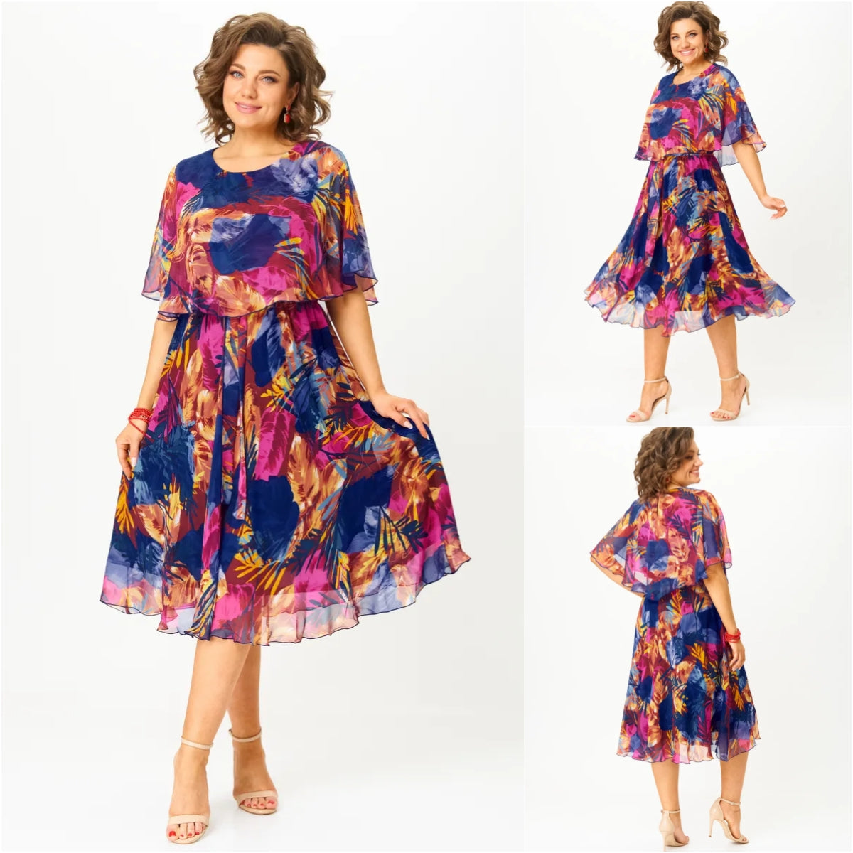 😎💃Nowe produkty na lato💥【S-5XL】Luźna sukienka z szyfonu w dużym rozmiarze | Wygodne i przewiewne, idealne na lato 3980109