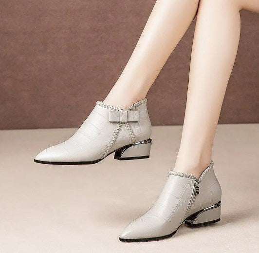 【35-42】2024 nowe buty jesienne, krótkie botki z kokardką i zamkiem błyskawicznym