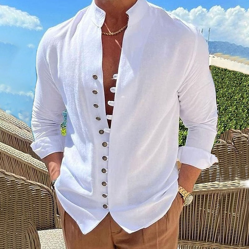 🔥🔥【Kup 1, a 2 dostaniesz gratis】🔥【S-3XL】Męska koszula z kołnierzykiem stójkowym i guzikami-4017532