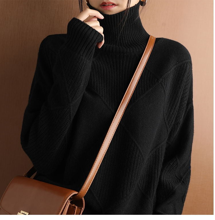 🔥💟 【49% OFF】【S-2XL】 2024 nowy damski luźny kaszmirowy sweter z golfem na jesień i zimę 2024-3843813