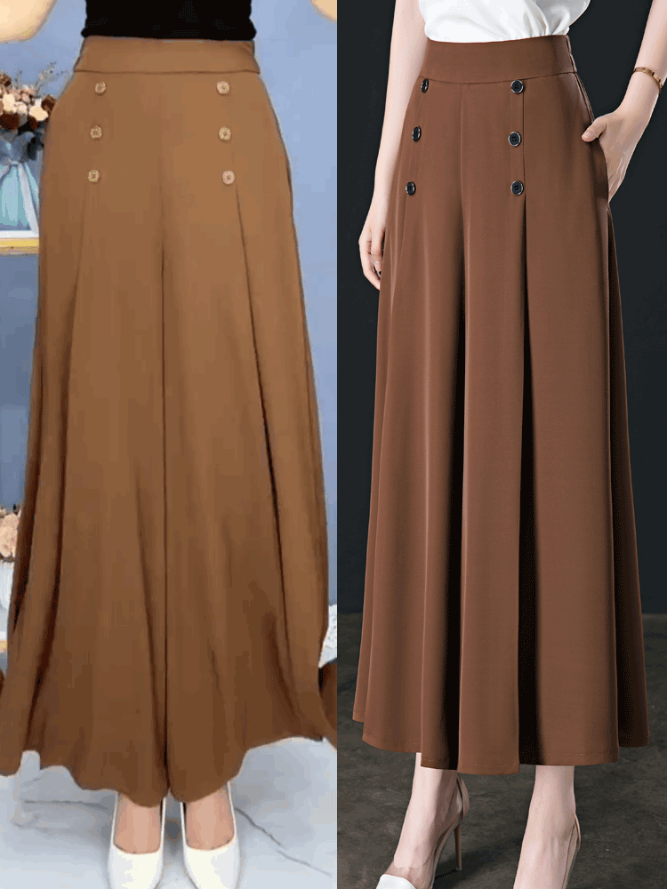 【M-5XL】Modna, drapowana spódnica damska z szerokimi nogawkami i wysokim stanem-3568652