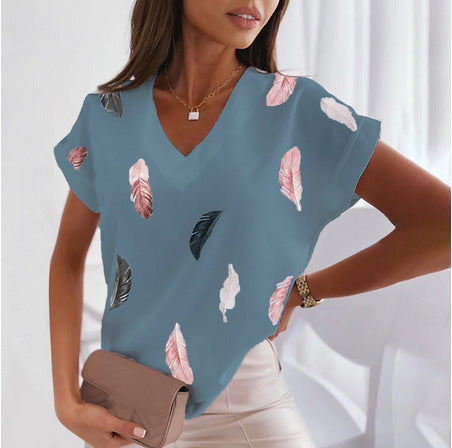 🎉🌈【Ograniczona ilość】🔥✨【S-6XL】2025 Lato Nowy Prosty Wygodny Miękki Damski T-shirt z nadrukiem 3D Piór-3970872