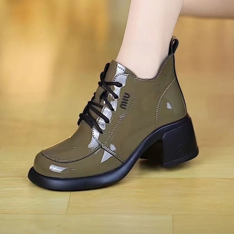 🌈👞【35-40】2025 wiosenne damskie skórzane buty nowa moda grube podeszwy wysokie obcasy buty-3891145