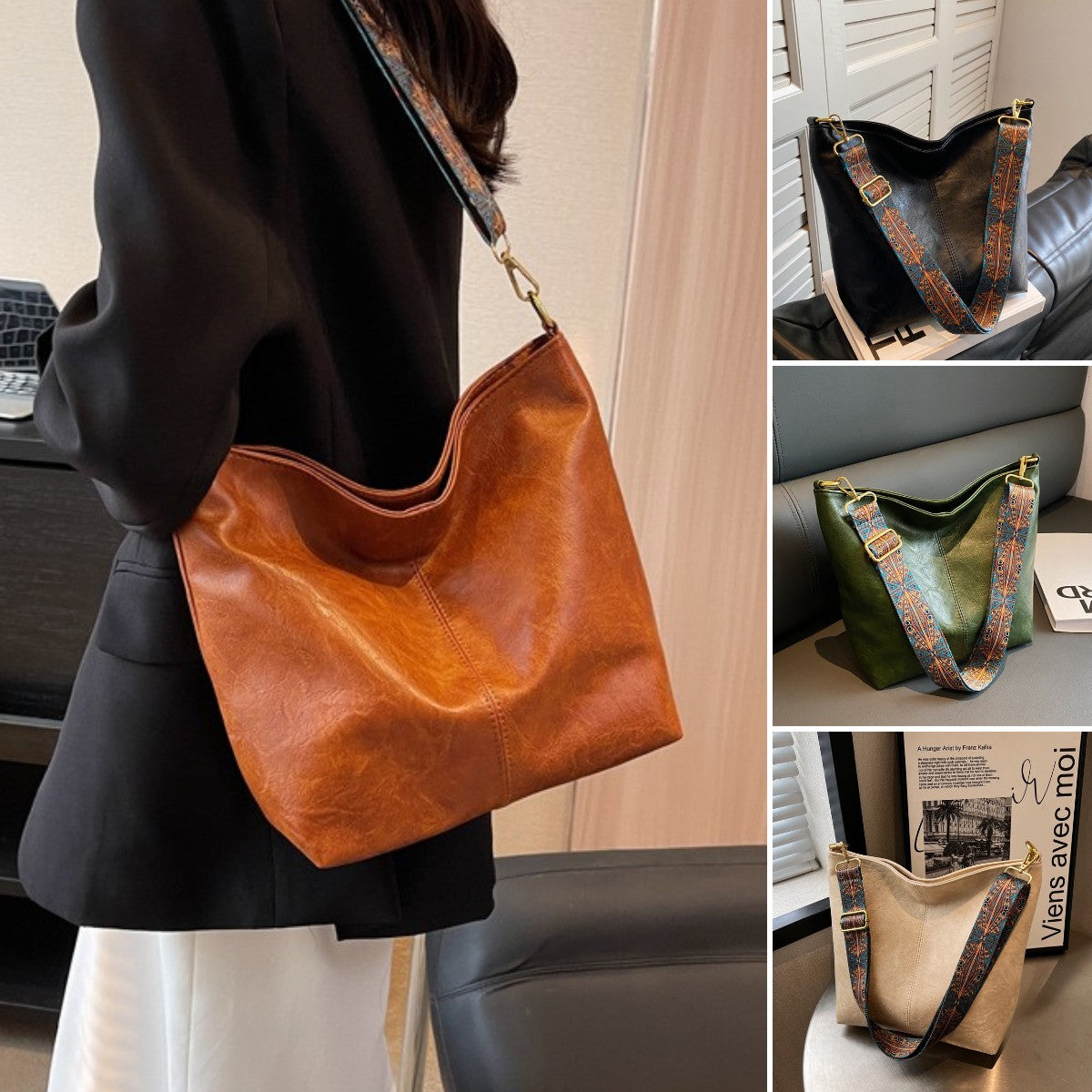 🔥👜【Ograniczona ilość】2025 Nowa torba na ramię w stylu retro z geometrycznym wzorem, duża, modna damska-3954652