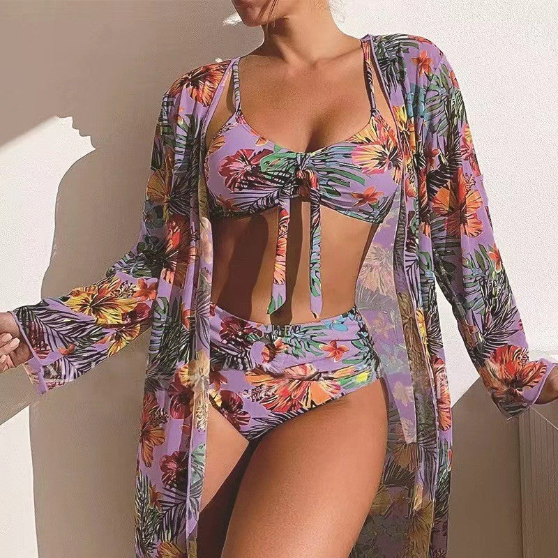 👙☀️【S-2XL】【3-częściowy zestaw】Nowy zestaw strojów kąpielowych 3-częściowy 2025 z modną chustą-3982743