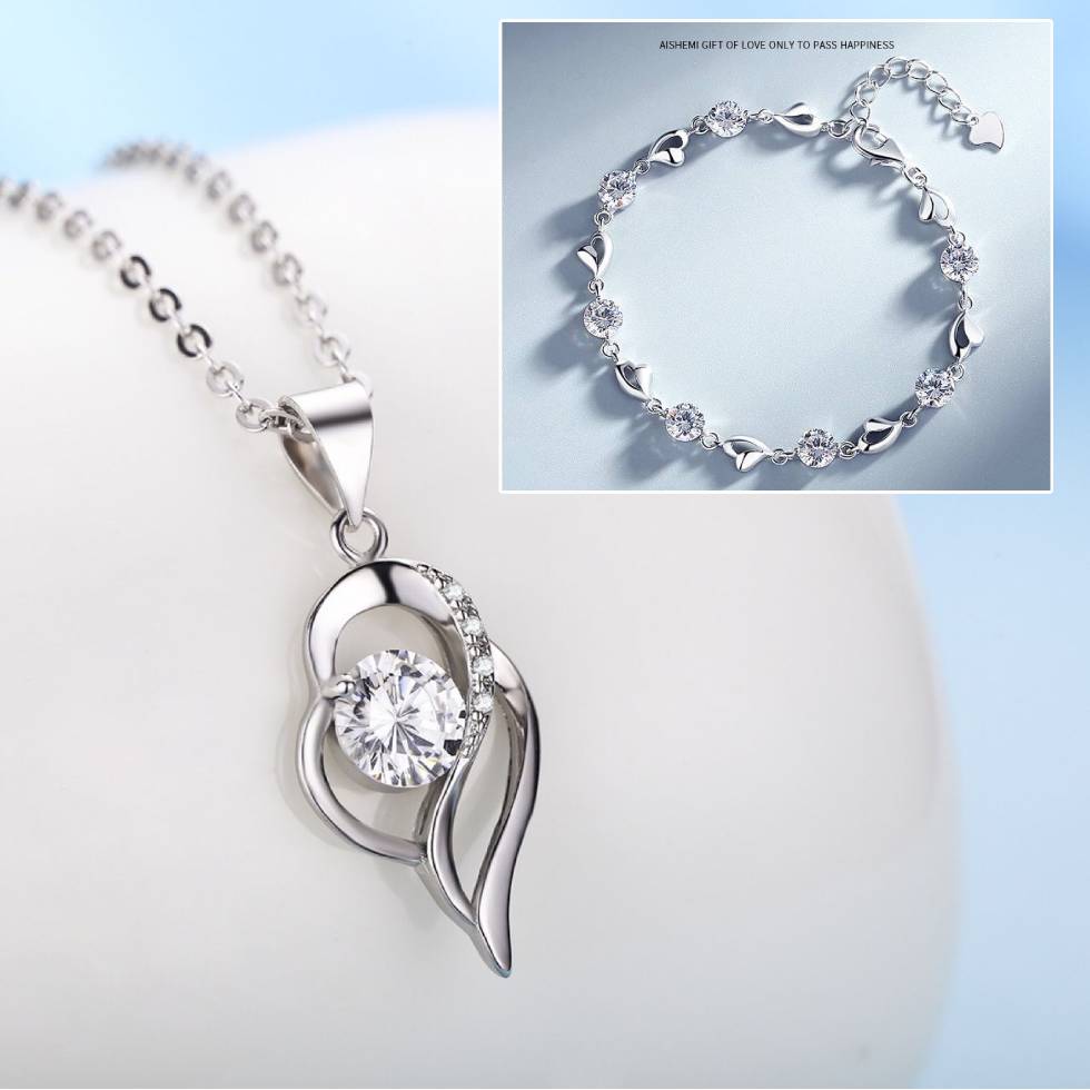 ❣️Kup jedno, otrzymaj drugie za darmo❣️ 925 srebrna bransoletka + naszyjnik Ocean Heart, dwa zestawy-3850952