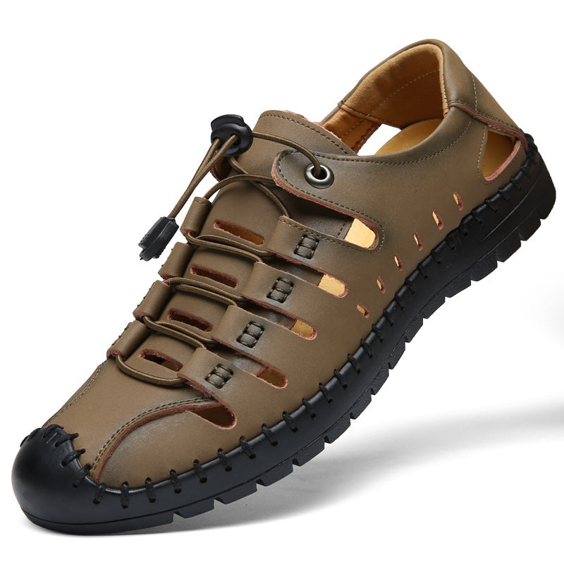 🌟✨【39-44】Męskie oryginalne skórzane buty z odkrytymi palcami, wydrążone, letnie, swobodne, oddychające - modne i stylowe-4022267