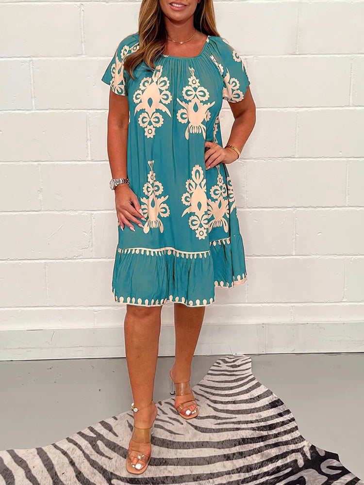🤩🌹【S-4XL】 Kwadratowa sukienka z geometrycznym wzorem Multi Print-3671522