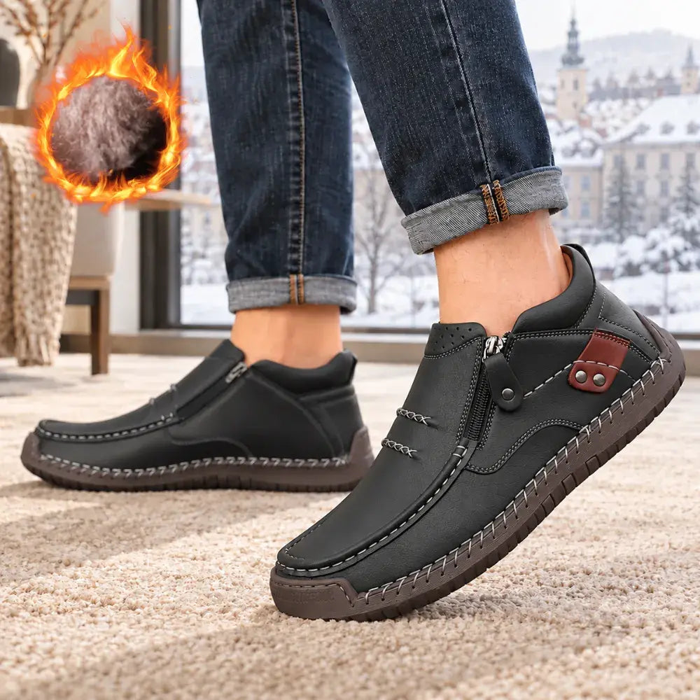 👞【 38–48】Pánské zimní zateplené boty na řízení, kvalitní kůže, ruční výroba, protiskluzová podrážka, široká špička a podpora klenby ✅ Platba na dobírku