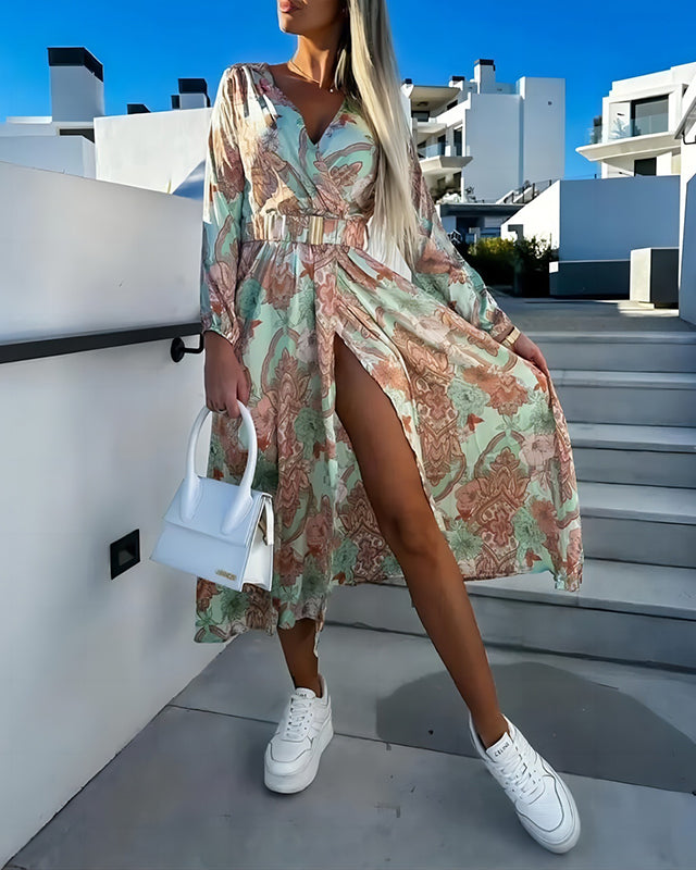 【S-2XL】 Sukienka z długimi rękawami i dekoltem w szpic-3577382