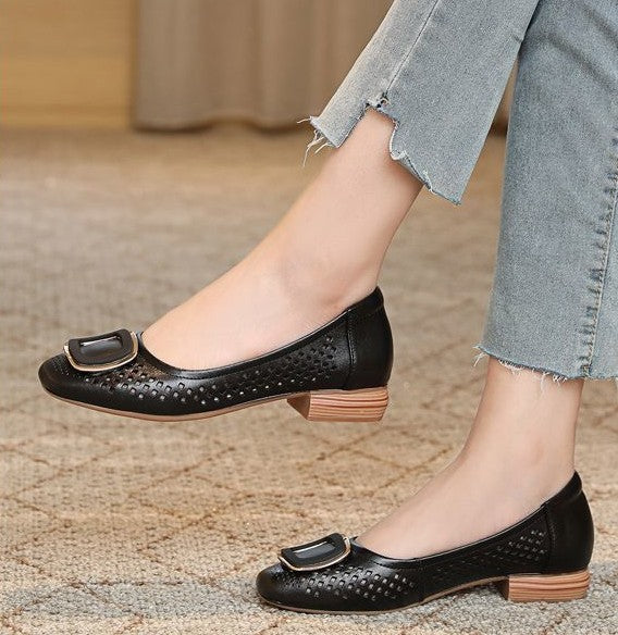 🔥【35-40】 2024 nowe letnie buty z prawdziwej skóry buty z gołą skórą płytkie usta damskie buty z miękkim dnem-3584246