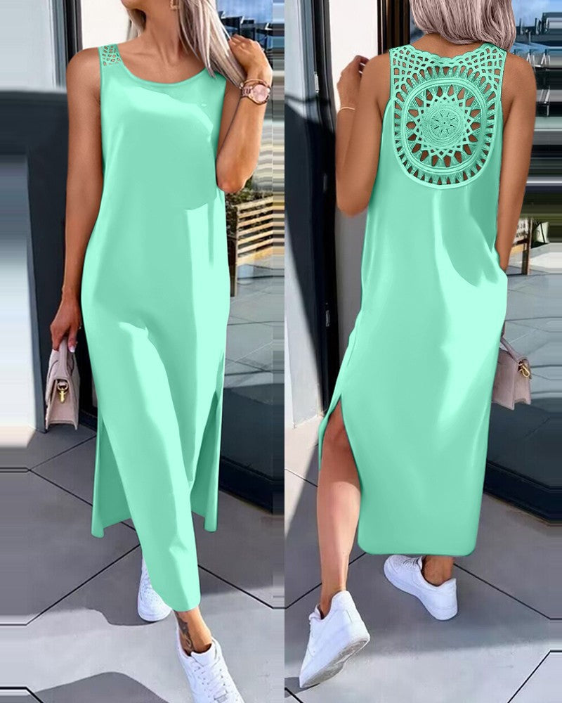 【S-XXL】 Letnia sukienka bez rękawów z rozcięciami po bokach-3692093