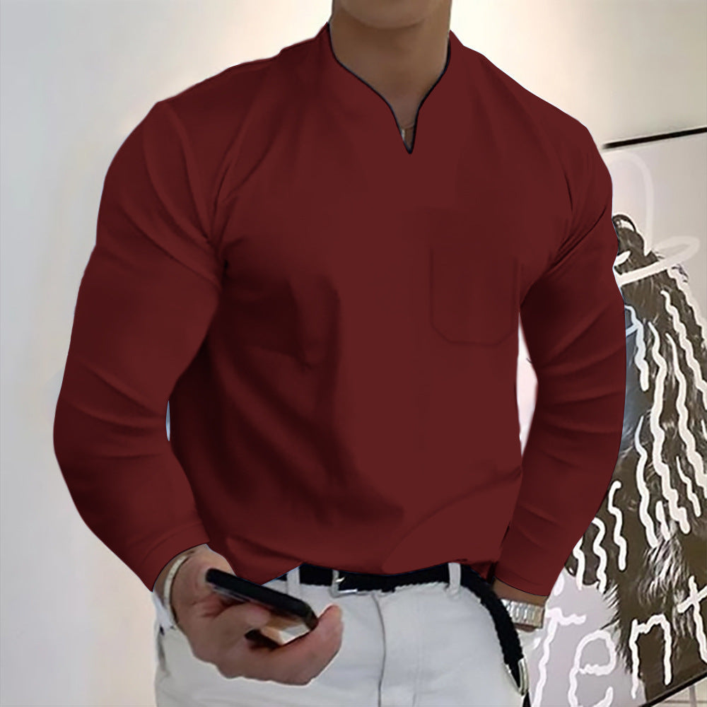 đăS-5XLă Nowy stylowy, elastyczny, baweĆniany T-shirt mÄski z dekoltem w ksztaĆcie litery V, na lato-3916336