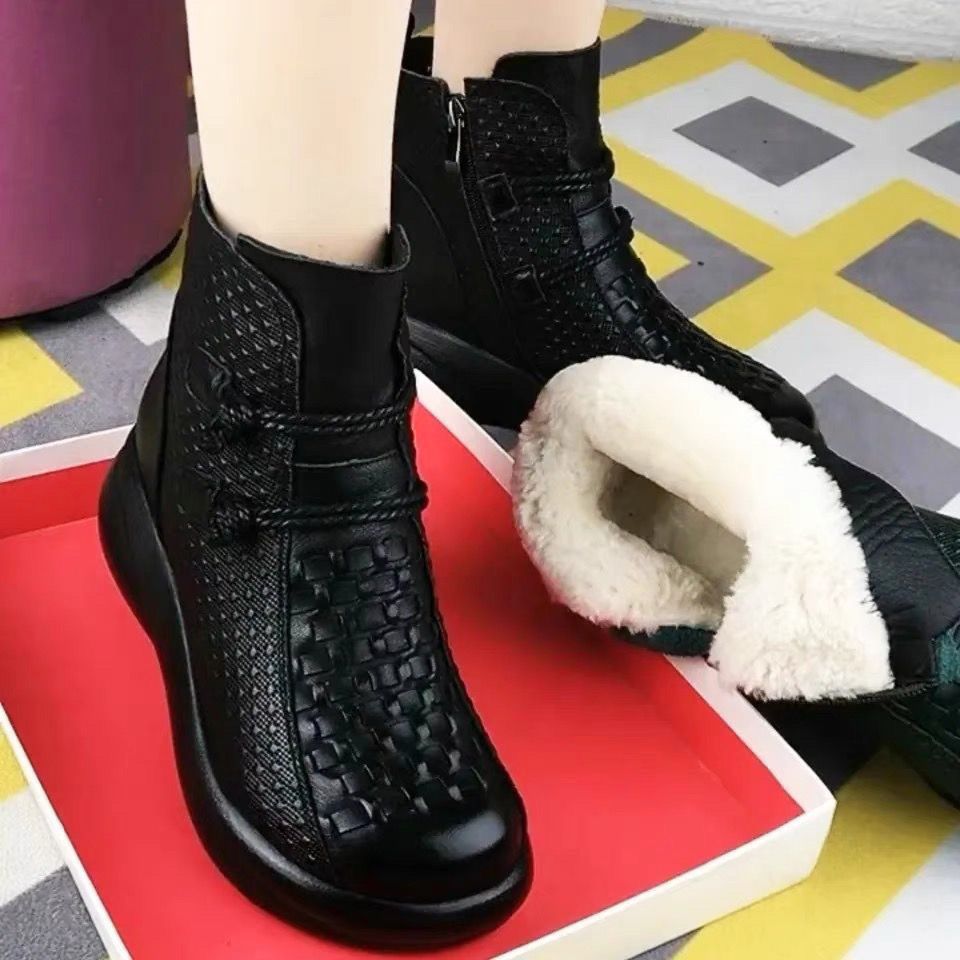 💥💥【35-40】Zimowe modne skórzane buty termiczne damskie z bocznym zamkiem