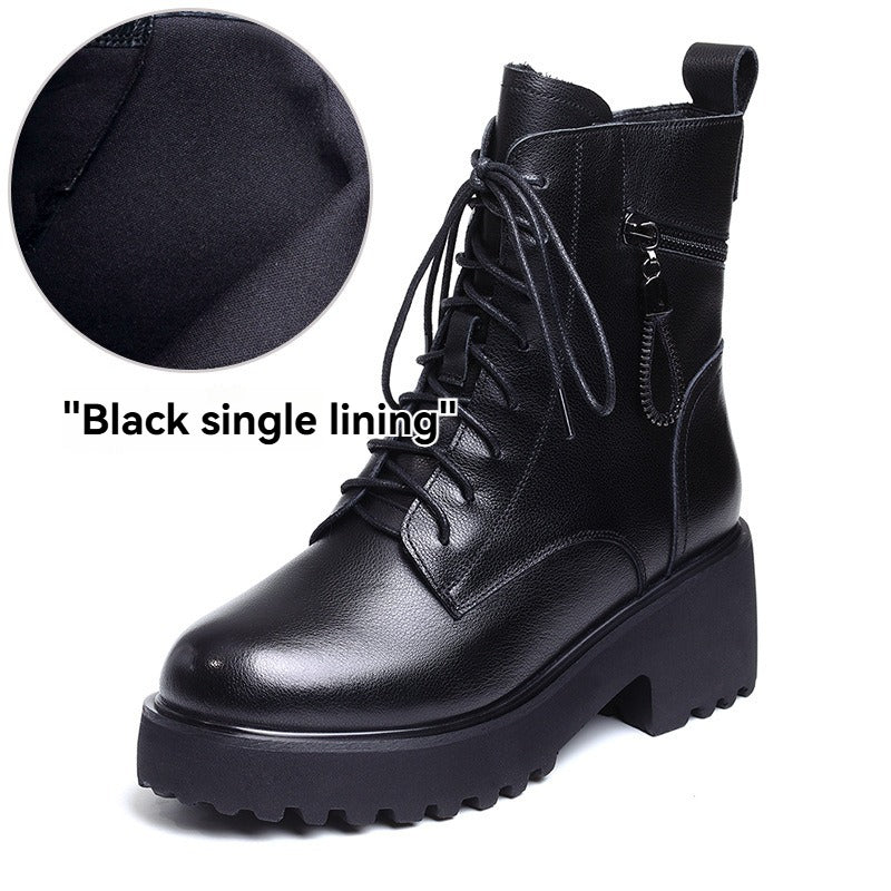 👢2024 nowe, jesienne i zimowe śniegowce na grubej podeszwie, z miękkiej skóry, na średnim obcasie-3810655