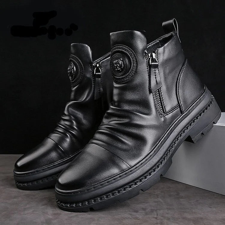 👞【39-44】Nowe jesienne i zimowe botki męskie skórzane, wysokiej jakości skóra-3765112