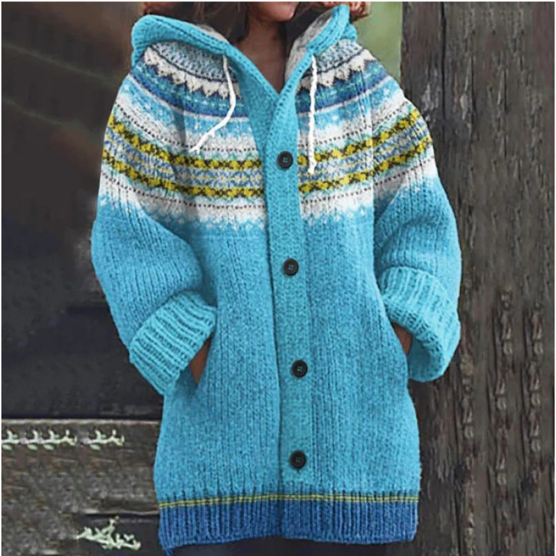 🔥🔥【S~5XL】✨Nová barevná pletená bunda s kapucí na podzim/zimu 4168802