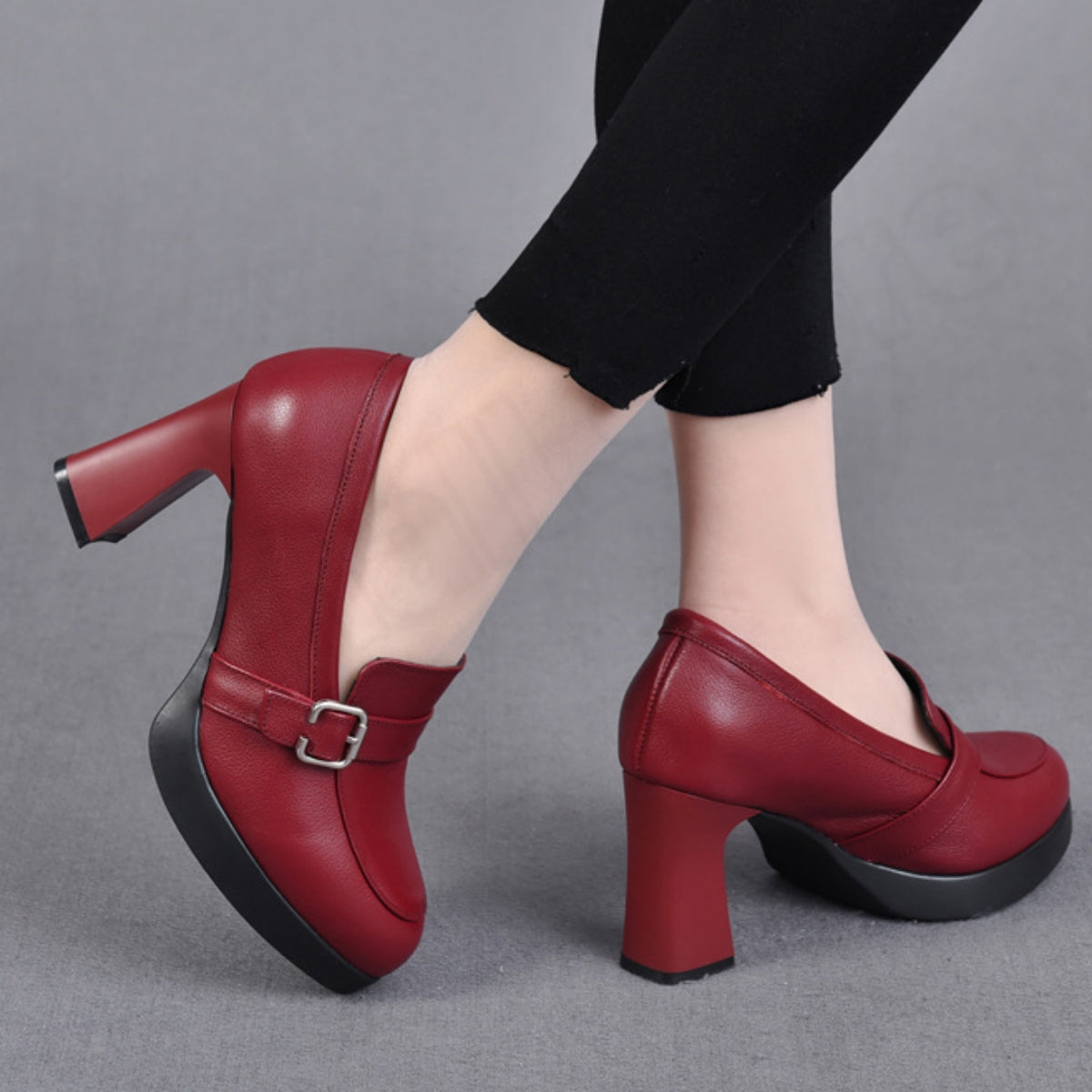 👠【35-40】🔥 Hit 2025! 💖Stylowe skórzane buty damskie na wysokim grubym obcasie | Komfort i moda w jednym-4095019