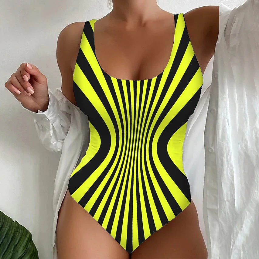 【😍S~6XL】Seksowny, jednoczęściowy kostium kąpielowy w paski (3624249)