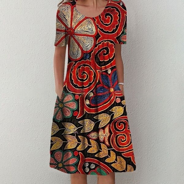 【S-5XL】🌺2024 Modna sukienka z nadrukiem i okrągłym dekoltem-3665760