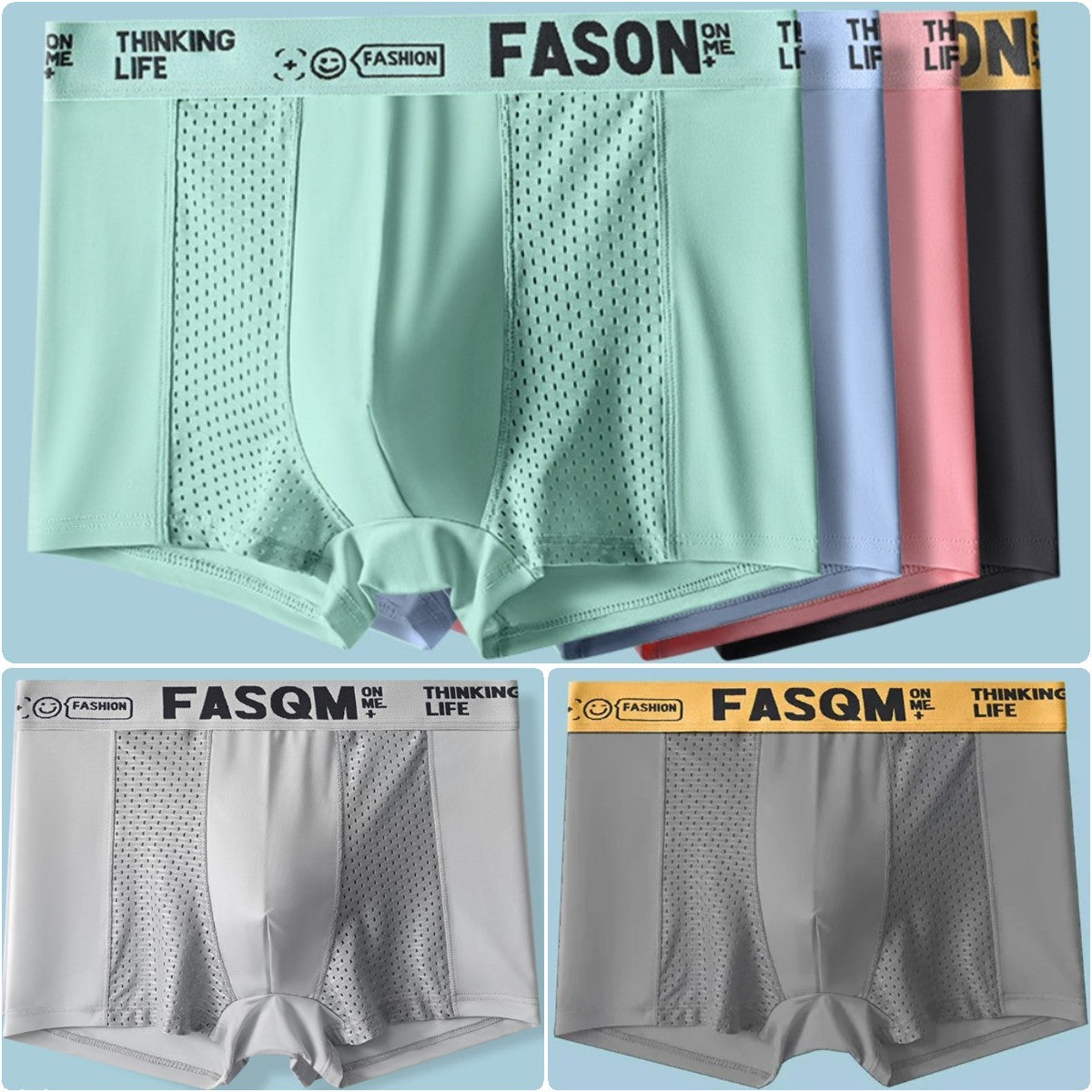 😍🩲【L-4XL】 🔥🔥(6 sztuk) Męskie bokserki z oddychającej siateczki z lodowego jedwabiu-3790733