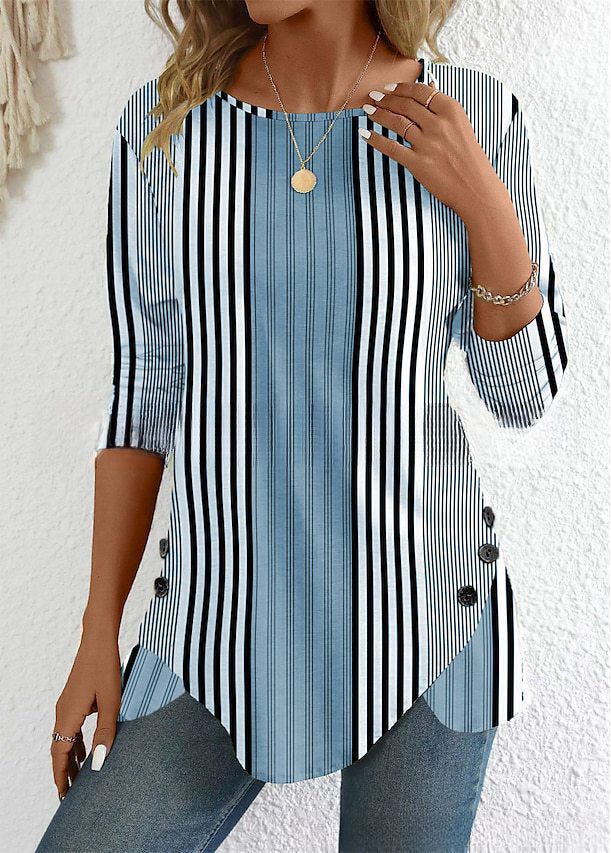 【S-3XL】Nueva blusa estampada a rayas de primavera para mujer