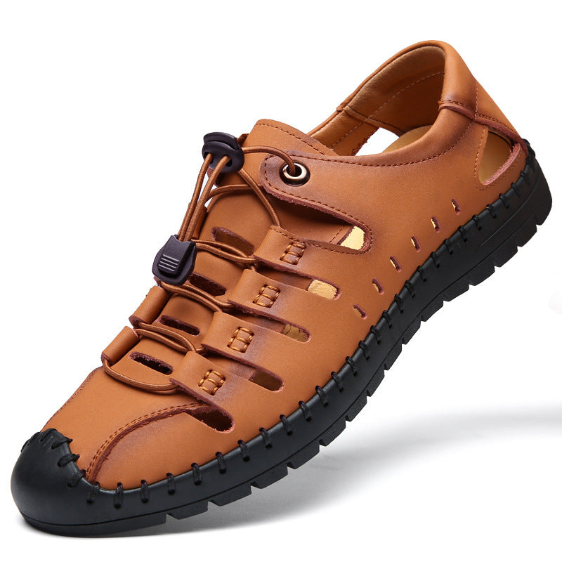 🌟✨【39-44】Męskie oryginalne skórzane buty z odkrytymi palcami, wydrążone, letnie, swobodne, oddychające - modne i stylowe-4022267