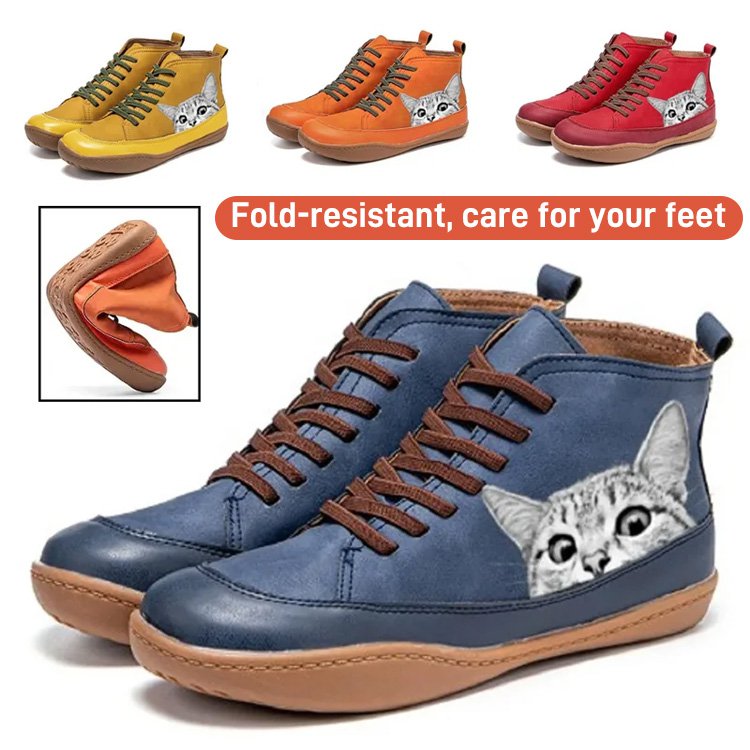 【35-43】Nowe, modne, jesienne i zimowe botki damskie z nadrukiem uroczego kota-3766989