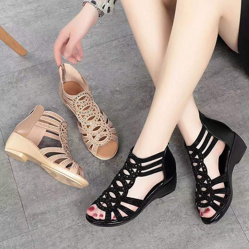 👡【35-40】Wydrążone, oddychające sandały, średnio-wysokie, miękka podeszwa, miękka skóra, modne i elastyczne-3957289
