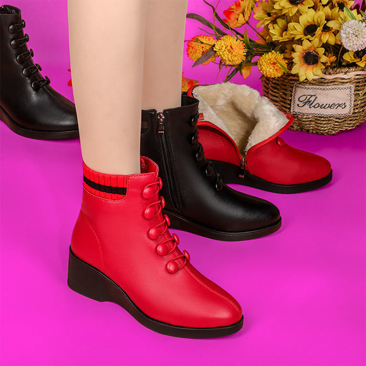 【35-41】2024 jesienne i zimowe popularne damskie buty z miękkiej skóry na pochyłym obcasie-3753905