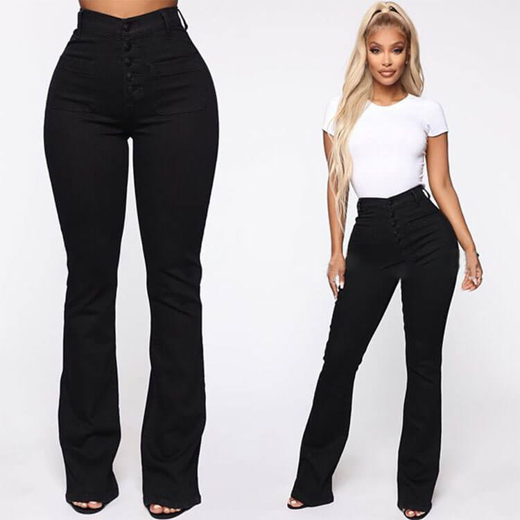 🔥🔥【S-4XL】2024 Modne damskie jeansy rozkloszowane z wysokim stanem-3736580