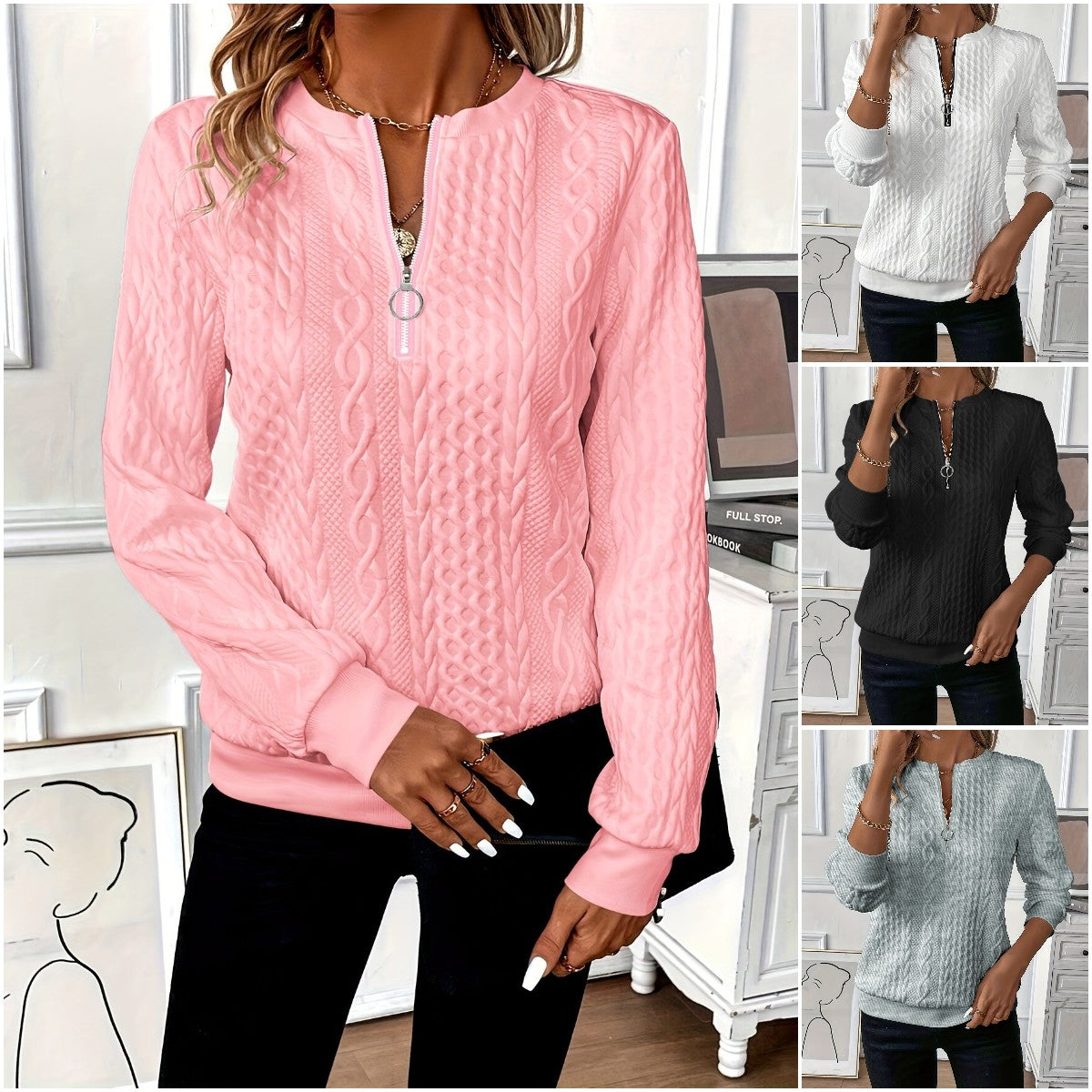 🎀🎀【S-2XL】 Nowy jesienny i zimowy sweter damski zapinany na zamek 3766794