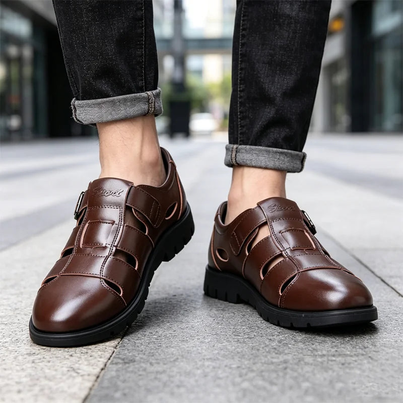👞Pánské sandály z pravé kůže s výřezy|Prodyšné, pohodlné a prémiového vzhledu