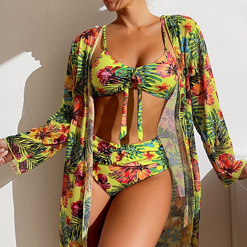 👙☀️【S-2XL】【3-częściowy zestaw】Nowy zestaw strojów kąpielowych 3-częściowy 2025 z modną chustą-3982743