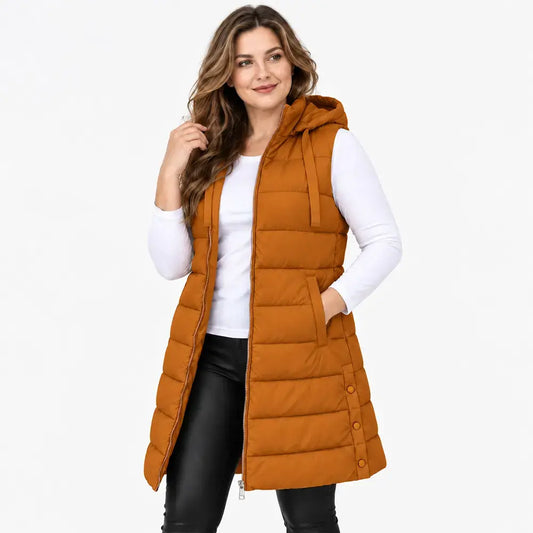 🔥【S–5XL / 6 barev】Hladká mikina s kapucí a zipem – zateplená vesta střední délky