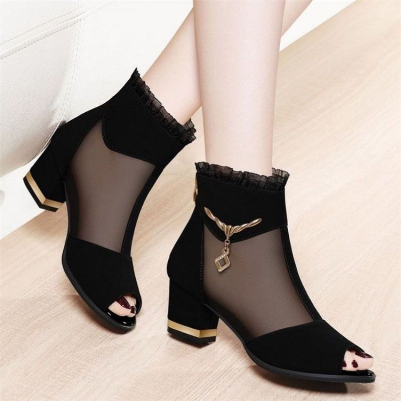 👠【35-40】2024 nowe seksowne siatkowe szpilki na grubym obcasie 3708982