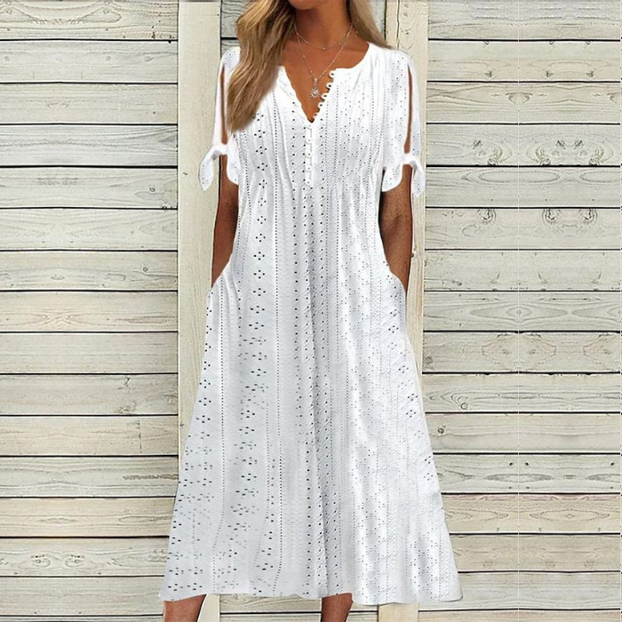 【🏆Najlepiej sprzedające się produkty】👗Prosta i delikatna sukienka w jednolitym kolorze 3585837