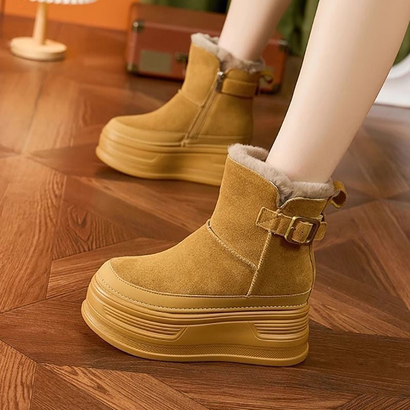 ⛄️👢【35-40】Nowy styl, miękka skórzana gruba podeszwa plus aksamitne botki damskie, modne i ciepłe